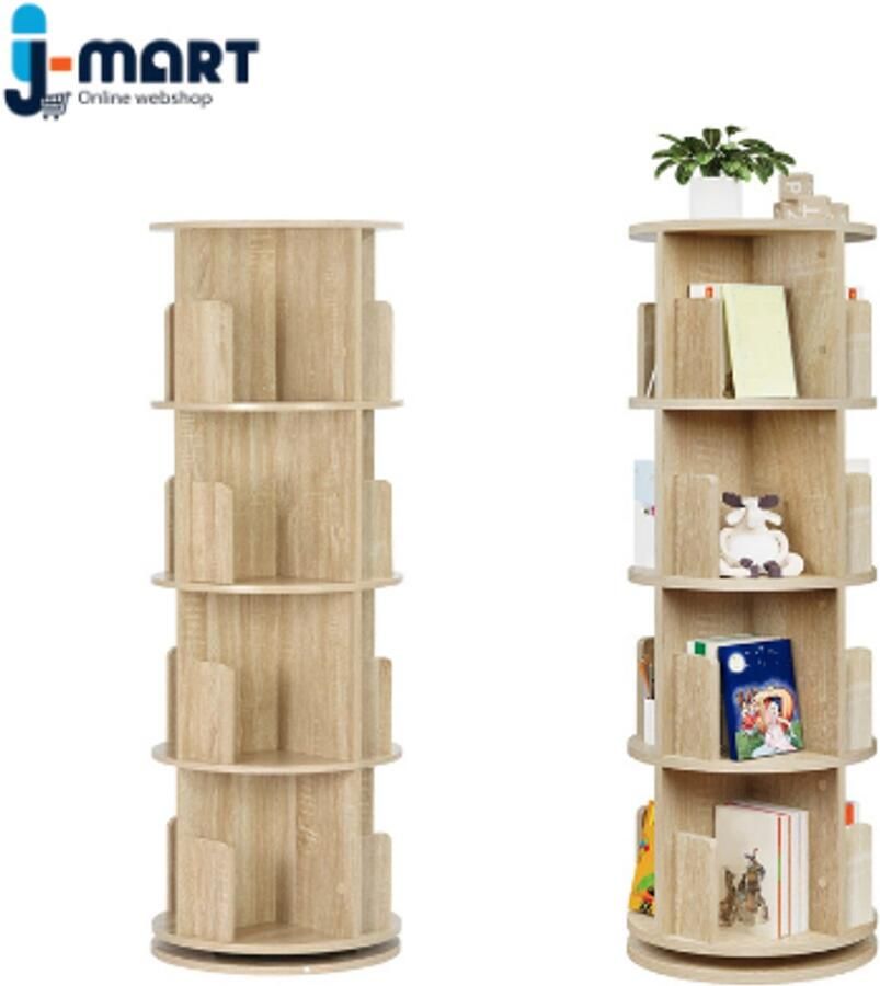 J-mart Roterende Boekenkast Boekenplank Roterend Boekenrek met Vakken Woonkamer Kantoor Kinderkamer 44 x 127 cm
