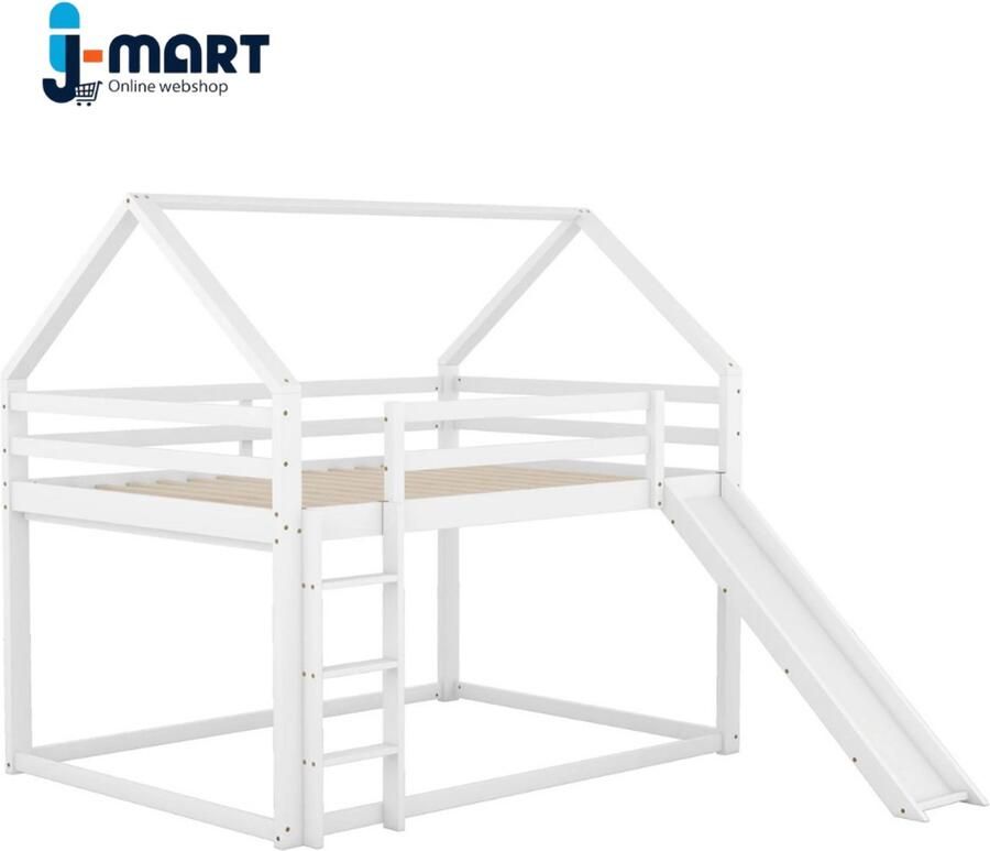 J-mart Tweepersoons Hoogslaper met Glijbaan Stapelbed voor Kinderen 140 x 200 Halfhoogslaper 206 x 253 x 188 cm (LxBxH)