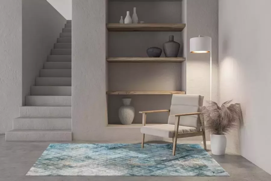 Jackie And The Fish Circle Splashing Drops Vloerkleed 200x295 Rechthoek Laagpolig Tapijt Modern Beige Blauw Taupe - Foto 2