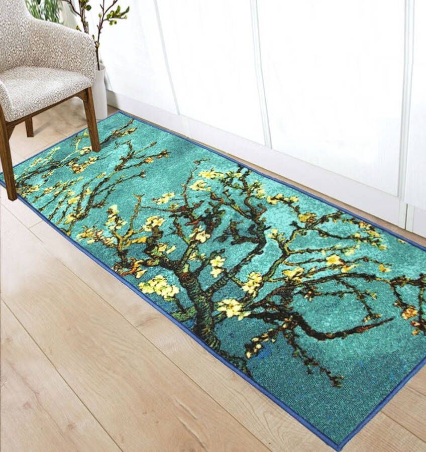 Jackson Deurmat Binnen OEKO-TEX 100 TÜV SGS Gecertificeerde Veiligheidsen 50x150 cm Schoonloopmat Droogloopmat Kinderen Loper Tapijt Loper Gang Loper Vloerkleed Tapijt Carpet HD-afdrukken: Van Gogh Amandelbloesem