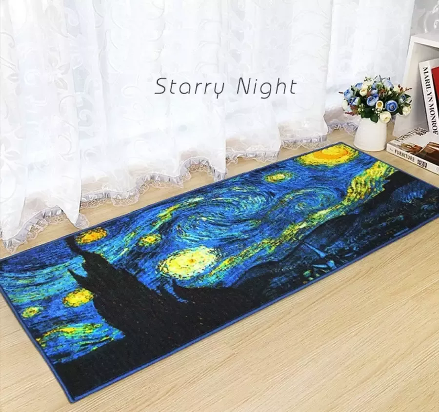 Jackson Deurmat Binnen OEKO-TEX 100 TÜV SGS Gecertificeerde Veiligheidsproducten 50x150 cm Schoonloopmat Droogloopmat Kinderen Loper Tapijt Loper Gang Loper Vloerkleed Tapijt Carpet HD-afdrukken: Van Gogh Sterrennacht