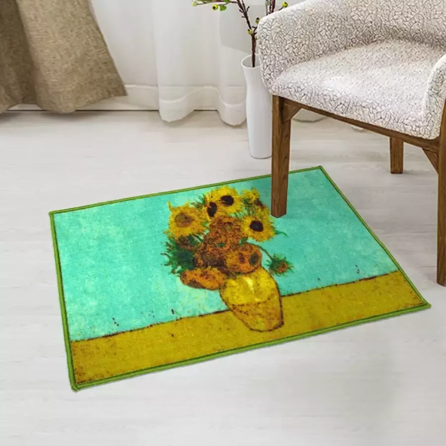 Jackson Deurmat Binnen OEKO-TEX 100 TÜV SGS Gecertificeerde Veiligheidsproducten 50x80 cm Schoonloopmat Droogloopmat Kinderen Loper Tapijt Loper Gang Loper Vloerkleed Tapijt Carpet HD-afdrukken: Van Gogh Zonnebloem