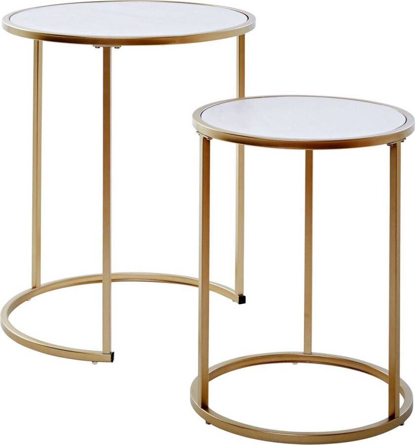 Jahnke Moebel Sol Goud Marmer Bijzettafel Set - Foto 2