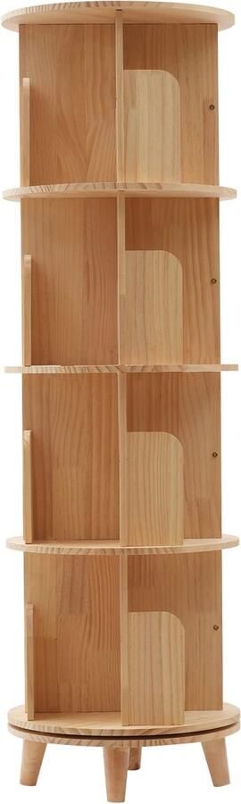 Jake Boss Life Tools Draaibare Boekenkast 4 lagen Houtkleur Boekenrek 46 X 46 X 134 Woonkamer Slaapkamer Leuk voor Kinderboeken
