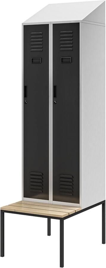 JAN NOWAK Metalen Kledingkast KACPER II PRO Kast met bank en dak Grijs-Antraciet
