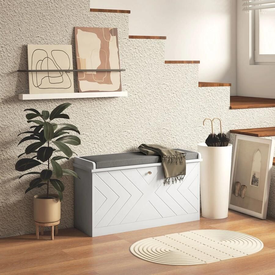 Janneke Moderne Schoenenrekbank 80x26x44 5 cm Wit – Schoenenrek – Schoenenkast – Schoenenbank – Verstelbare Planken – Stevig Metaal – Ruimtebesparend