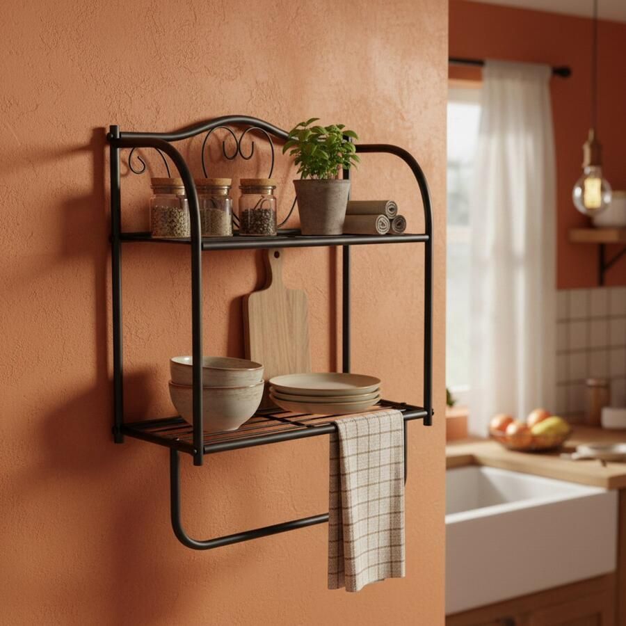 Janse Plantenrek hart Bloempothouder Wandrek Kapstok met rek Keuken organizer Handdoekrek Hoedenplank Metalen badkamerrek Woondecoratie Badkamer organizer Wandplank Kruidenrek Handdoekrek Woonkamer Hal Wanddecoratie - Foto 2