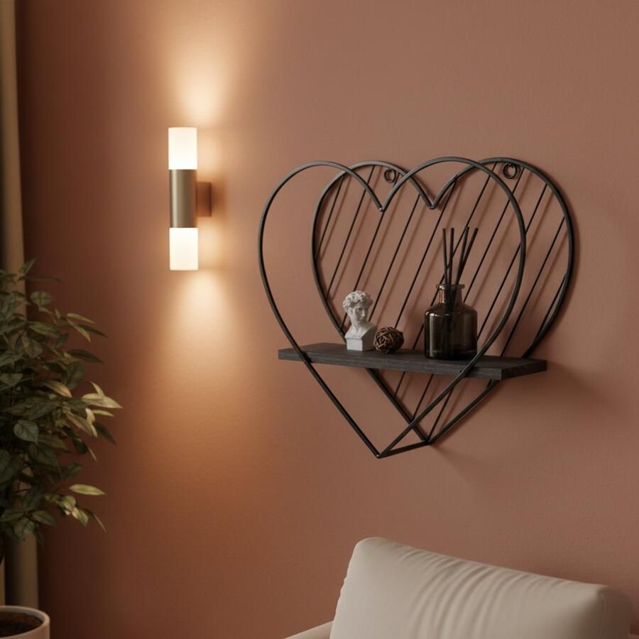 Janse Wandplank hart – Wandrek zwart – Wanddecoratie – Muurdecoratie – Metalen hart – Fotoplank huiskamer – Woonaccessoires Valentijn - Foto 2