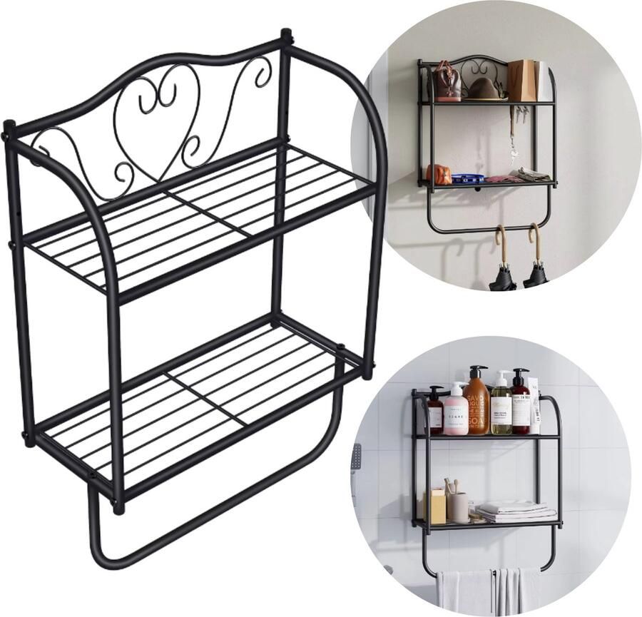 Janse Plantenrek hart Bloempothouder Wandrek Kapstok met rek Keuken organizer Handdoekrek Hoedenplank Metalen badkamerrek Woondecoratie Badkamer organizer Wandplank Kruidenrek Handdoekrek Woonkamer Hal Wanddecoratie - Foto 3