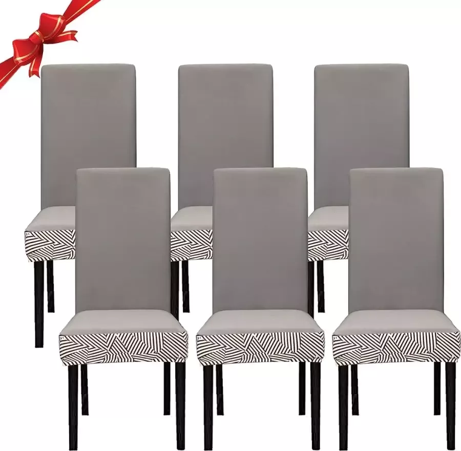 Jaotto 6 stuks universeel stretch set van 6 moderne elastische duurzame stoelhoezen voor eetkamer banket decoratie camelstrepen