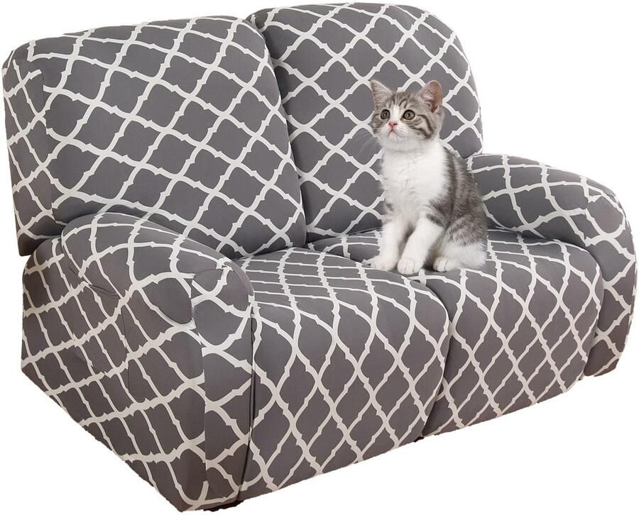 Jaotto Relax 2-zits ligbankhoes universele Relax 1-zits fauteuilhoes met zakken 6-delige wasbare bankhoes met patroon geschikt voor massagebank grijze geometrie