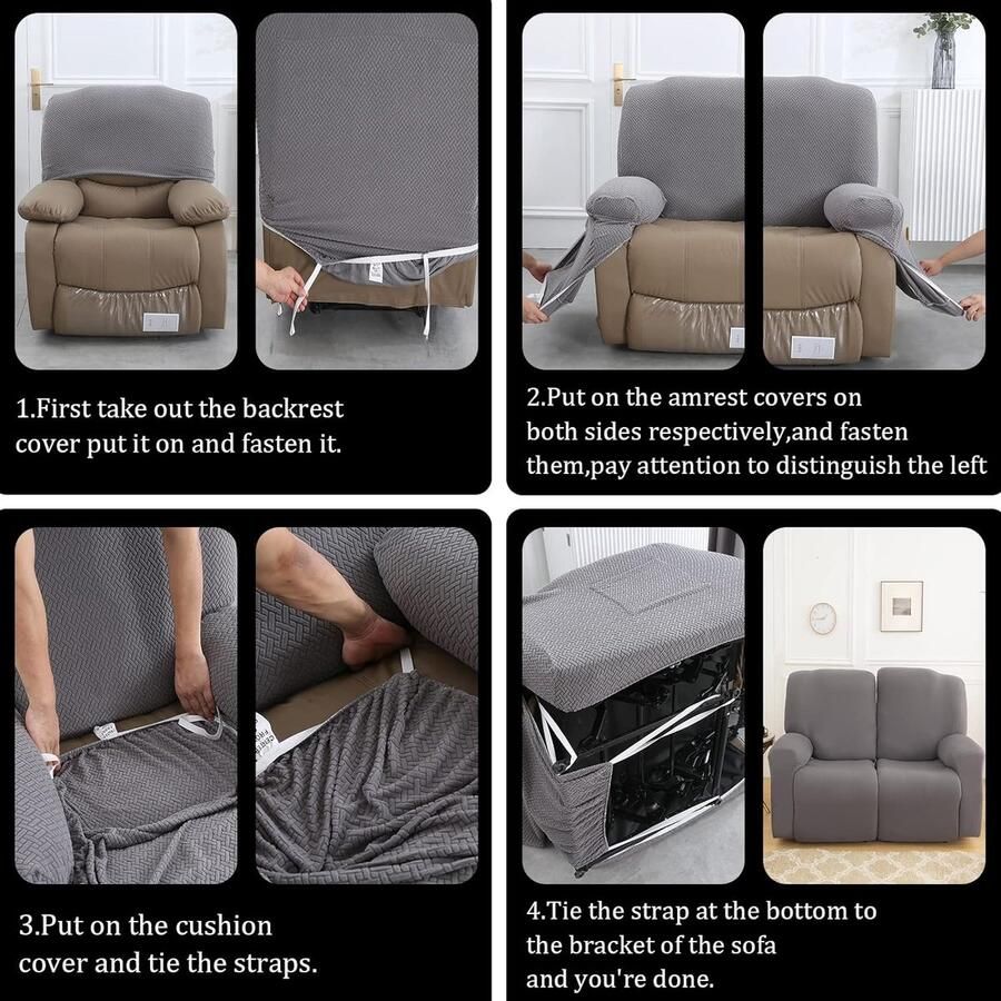 Jaotto stretchhoes voor relaxstoelen 4-delige fauteuilhoes fauteuilbeschermer voor ligfauteuil elastisch wasbaar met zakken stretch fauteuilhoes zwart