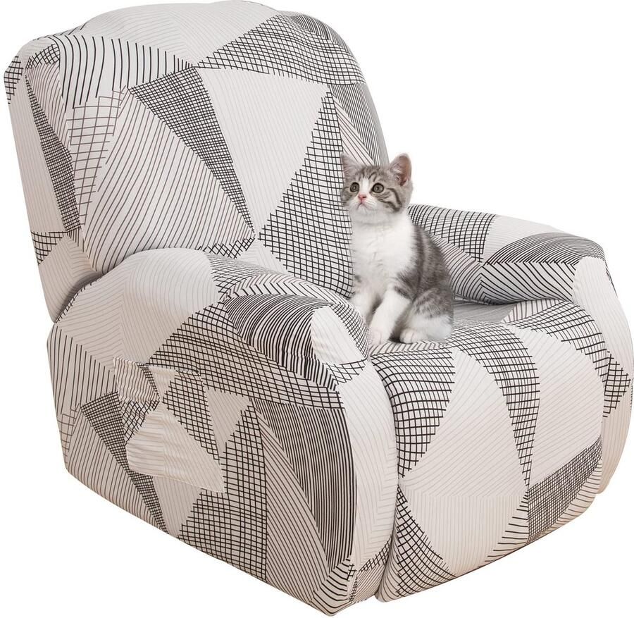 Jaotto stretchhoes voor relaxstoelen 4-delige fauteuilhoes fauteuilbeschermer voor ligfauteuil elastisch wasbaar met zakken stretch fauteuilhoes witte lijn