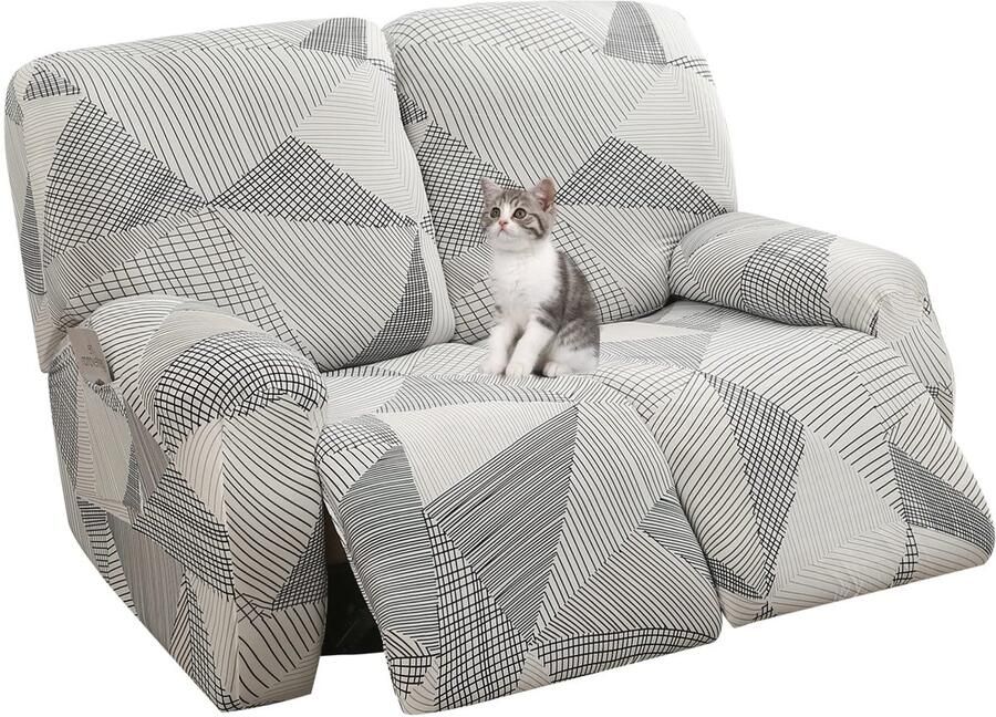 Jaotto stretchhoes voor relaxstoelen 6-delige fauteuilhoes fauteuilbeschermer voor ligfauteuil elastisch wasbaar met zakken stretch fauteuilhoes witte lijn