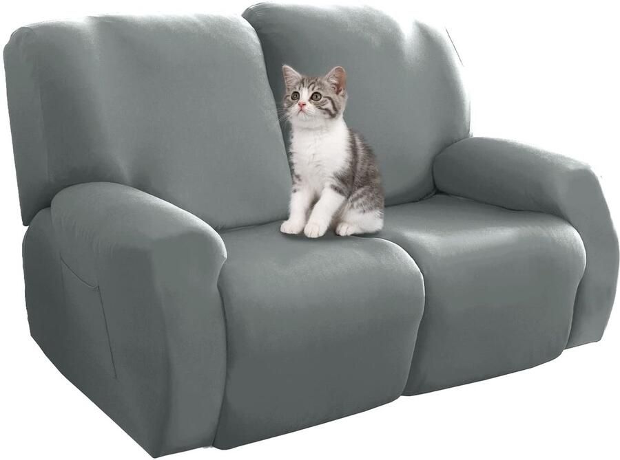 Jaotto stretchhoes voor relaxstoelen 6-delige fauteuilhoes fauteuilbeschermer voor ligfauteuil elastisch wasbaar met zakken stretch fauteuilhoes grijsblauw