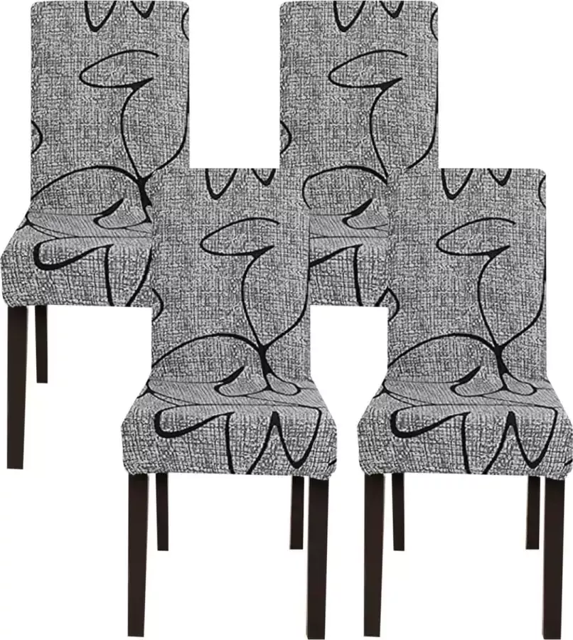 Jaotto Stoelhoezen 4 stuks universeel stretch stoelhoezen set van 4 moderne elastische duurzame stoelhoezen voor eetkamer banket decoratie (grijze stijl 4 stuks)