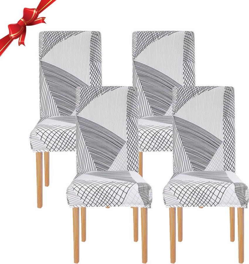 Jaotto Stoelhoezen 4 stuks universele stoelhoezen stretch set van 4 moderne stoelhoezen schommelstoelen elastische duurzame stoelhoezen voor eetkamer banketdecoratie (White Line 4 stuks)