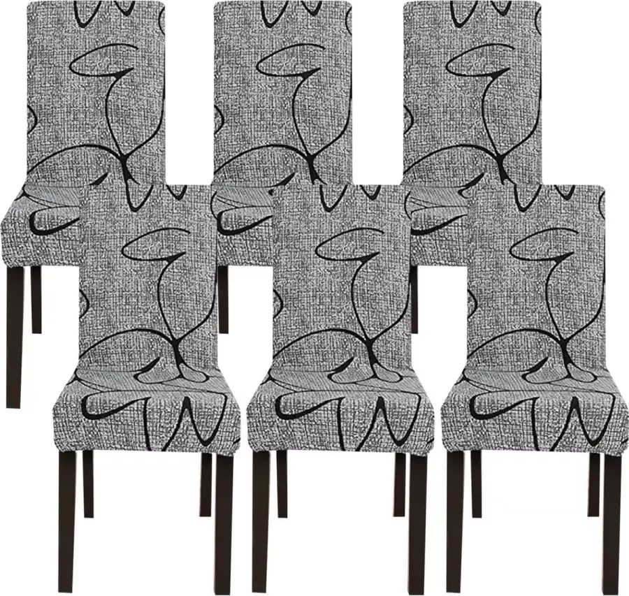 Jaotto Stoelhoezen 6 stuks universeel stretch stoelhoezen 6-delige set moderne elastische duurzame stoelhoezen voor eetkamer banket decoratie (grijze stijl 6 stuks)