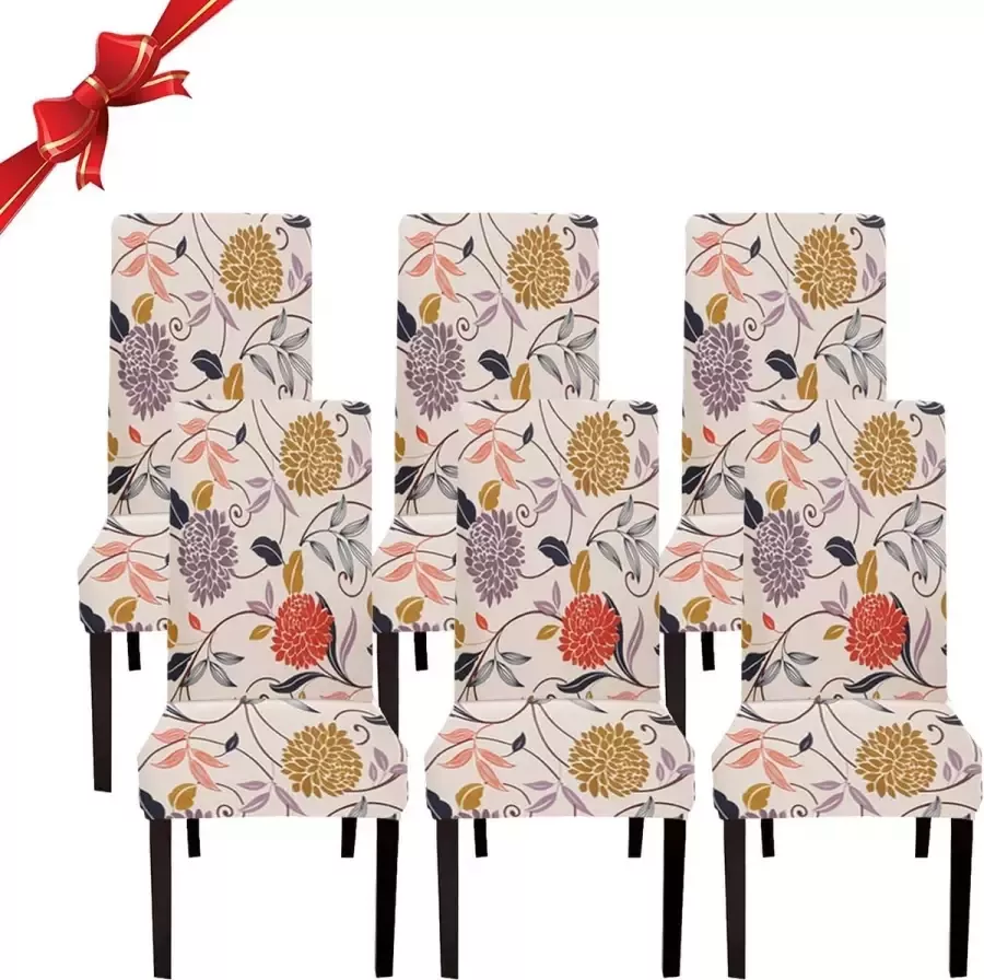 Jaotto Stoelhoezen 6 stuks universeel stretch stoelhoezen set van 6 moderne stoelhoezen schommelstoelen elastische duurzame stoelhoezen voor eetkamer banket decoratie bloemenstijl