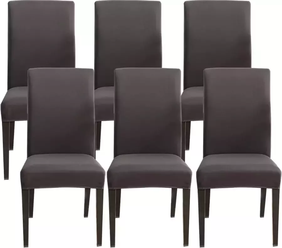 Jaotto Stoelhoezen Set met 6 Stretch stoelhoezen voor eetkamerstoelen schommelstoel Stretch stoelhoezen verwijderbare wasbare universele stoelhoezen voor stoel eetkamer kantoor banket Hotel (donkergrijs)