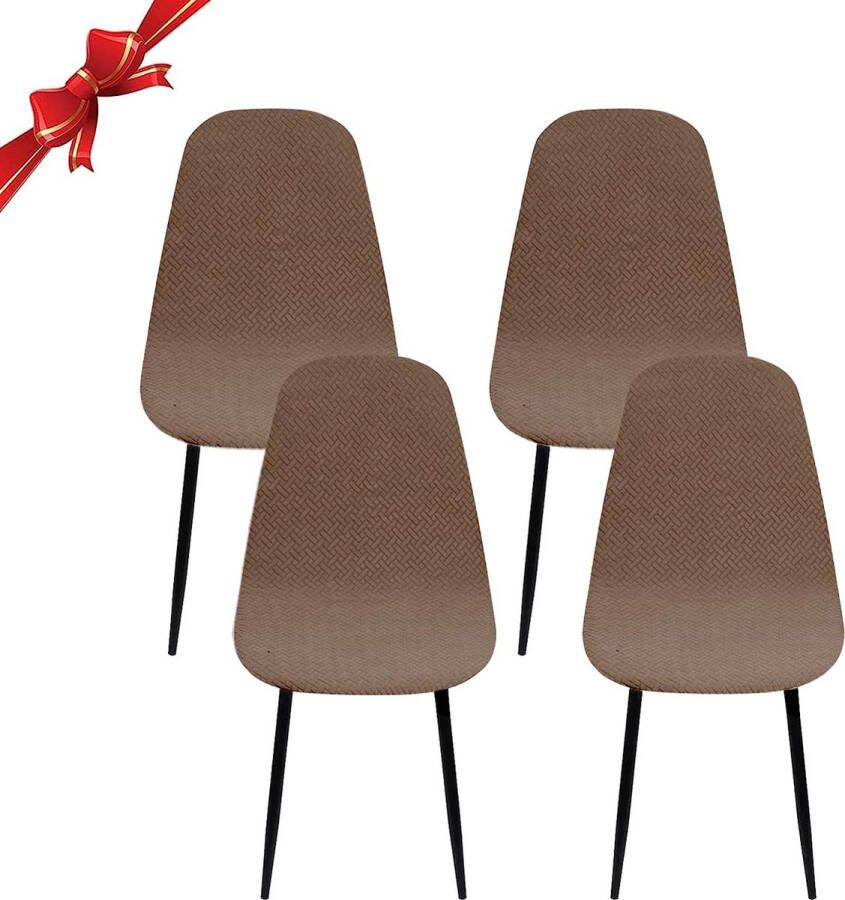 Jaotto Stoelhoezen Set van 4 Stretch eetkamerstoelen hoes universeel wasbaar verwijderbaar elegante stoelhoes antislip keukenstoelen voor kantoor eetkamer woonkamer diagonale kameel