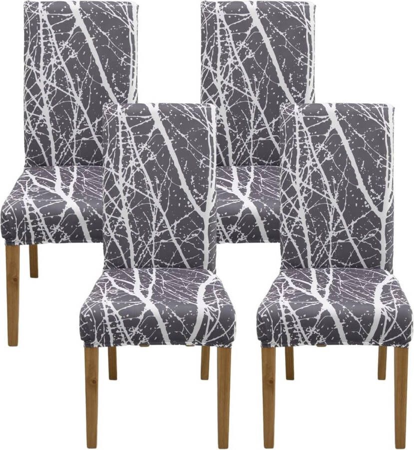 Jaotto Universele stoelhoezen stretch stoelhoezen set van 4 moderne stoelhoezen elastische duurzame stoelhoezen voor eetkamer decoratie Grijs Abstract 4 stuks