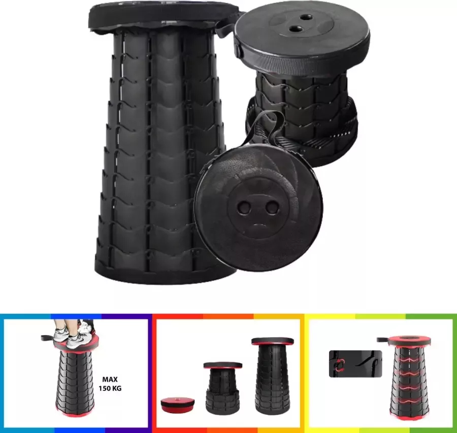 JCG Goods Telescopische Kruk Klapkruk Krukje Verstelbare Stoel Campingkruk Viskrukje Zwart Max 46cm