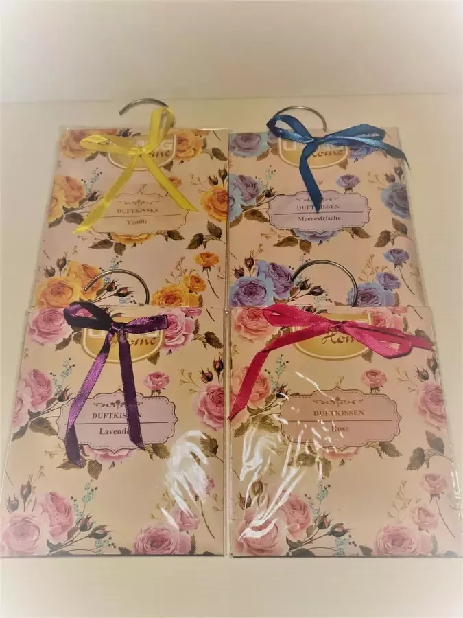 Jean Products Geurzakjes voor in de kledingkast kleerkast pakket met 4 geuren: Roos Lavendel Vanille en Zeefris
