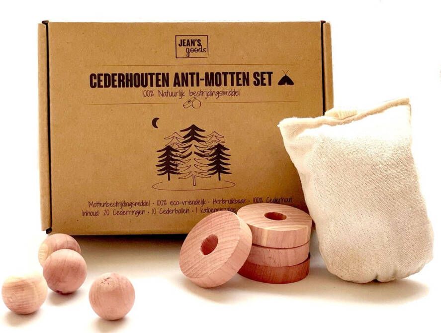 Jean's goods Cederhouten anti-motten set- 10 Mottenballen 20 Garderobe ringen 1 katoenen zakje snippers- Motten bestrijden Anti-mot Natuurlijk bestrijdingsmiddel 100% Cederhout tegen motten -31 Stuks