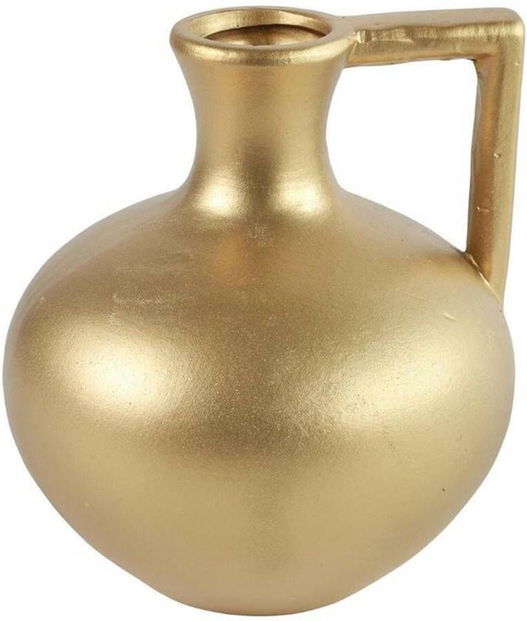 JECO Kruik Frances hoekig handvat goudkleurig 16 cm Keramieken kruiken decoratieve vaas gouden kruik voor op de vensterbank of tafel