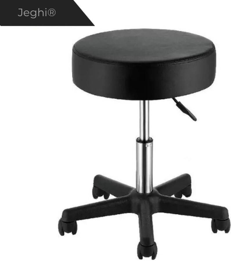 Jeghi Ronde Kruk Barkruk Werkkruk Salonkruk Stoel Met wielen 360° rotatie Verstelbaar 40cm diameter Multifunctioneel Zwart 50x50x46cm