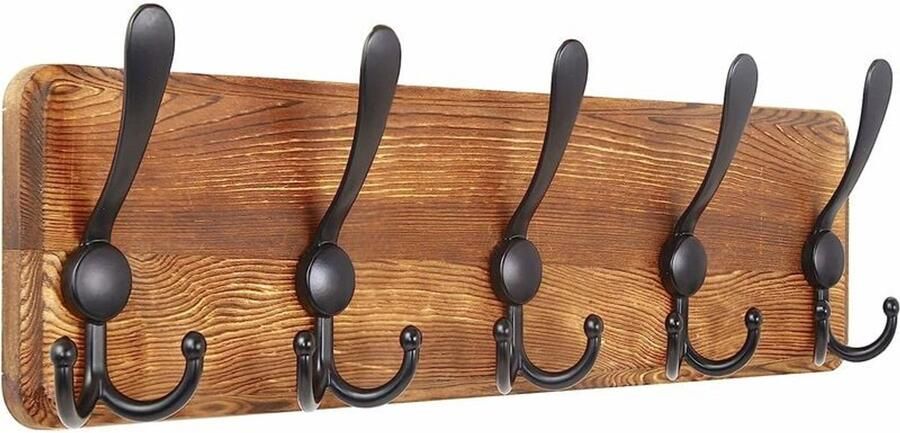 JeiibrZui 1 Kapstok voor aan de muur Vaste houten wandhaakrek met 5 haken Wandkapstok met haken voor woonkamer slaapkamer badkamer