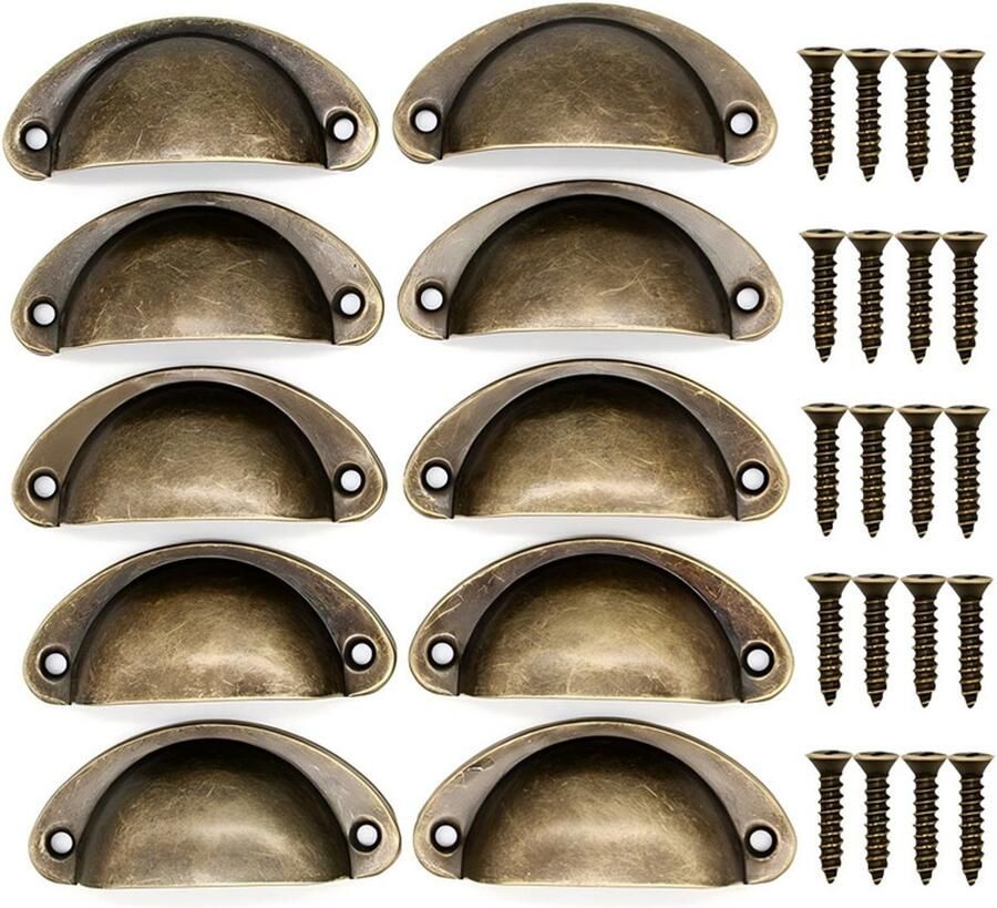 JeiibrZui 10 Stuk Schelpenladegrepen 98 mm Antieke Messing Deurgrepen Vervangende Kastdeurgrepen IJzeren Kastknoppen Vintage Stijl