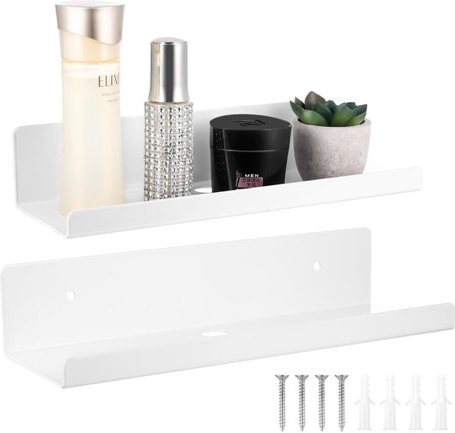 JeiibrZui 2-Pack I-vormige opbergrekken zonder gaten zonder boren in de wandplanken multifunctionele ruimteplanken voor badkamer keuken en kantoor