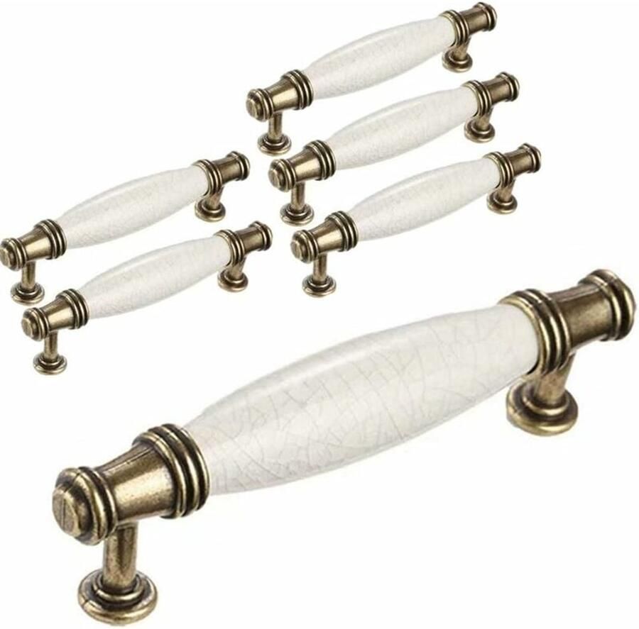 JeiibrZui 6 Vintage Kastgrepen Keramische Keukenkastgrepen met Handgeschilderde Crackle Glasuur Unieke Textuur voor Keuken en Meubels