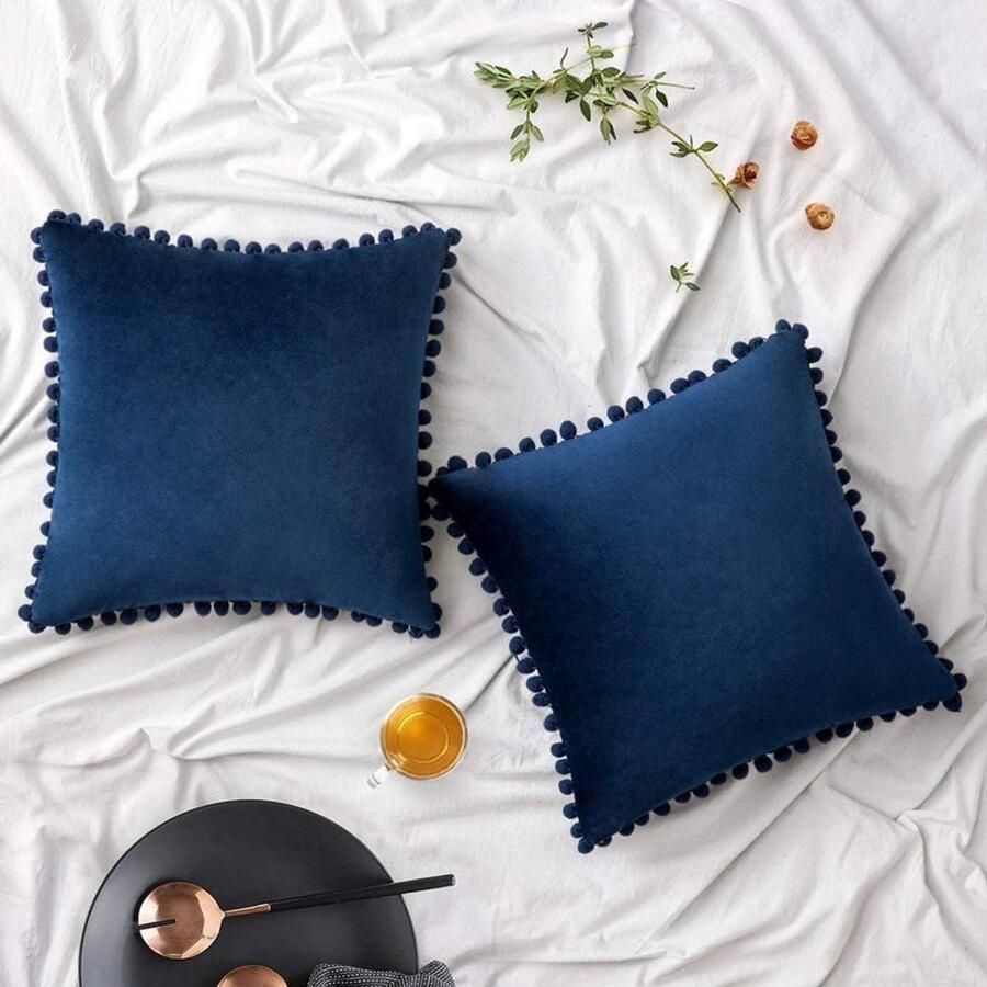 JeiibrZui ‌ Fluwelen Kussenslopen Marineblauwe Sierkussens 45 X 45 Cm Zacht Comfortabel Set Van 2 Voor Banken En Kamers