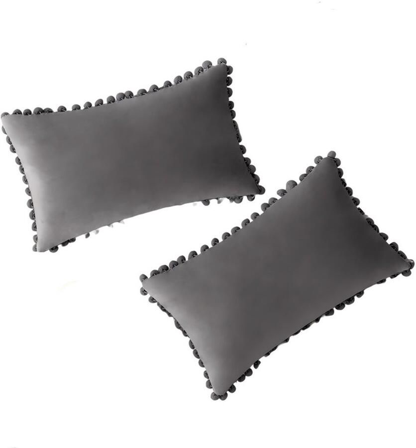 JeiibrZui ‌ Fluwelen Kussenslopen Sierkussens Met Pompon Zacht Comfortabel 30X50 Cm 2 Stuks Voor Bank Bed Auto Grijs