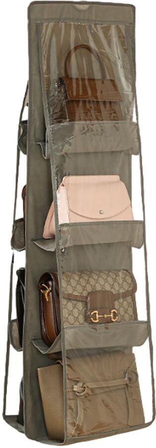 JeiibrZui Handtasorganizer Ruimtebesparende Tassenorganizer 8 Transparante Vakken 1 Grijs Voor Kasten Deuren