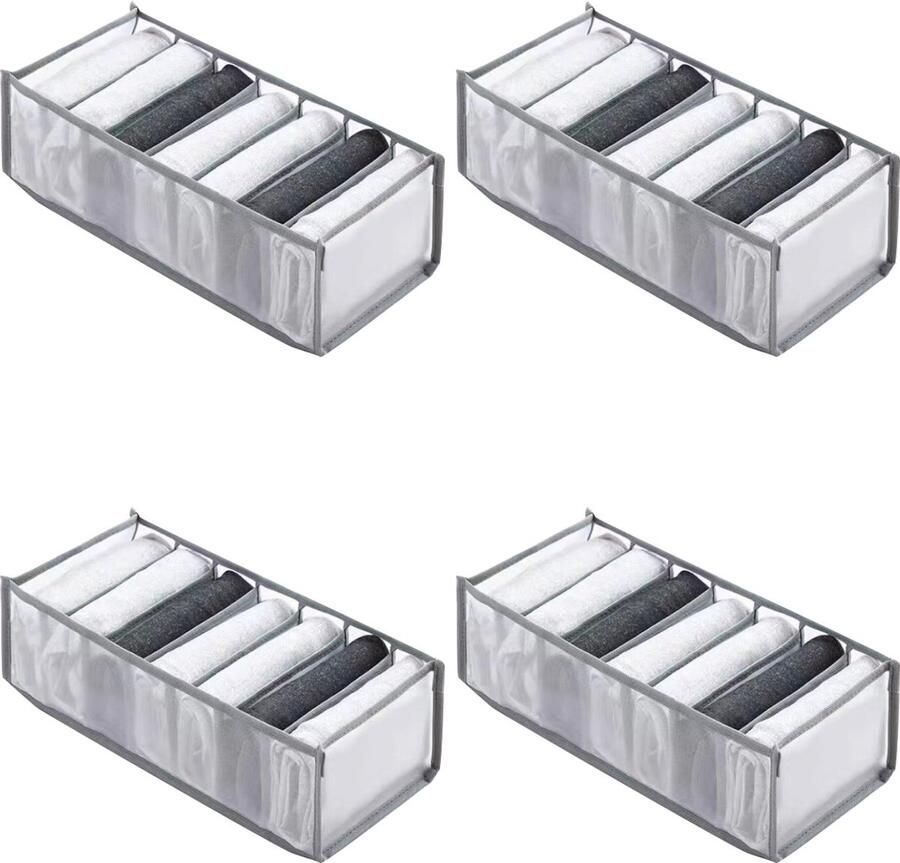 JeiibrZui Lade-Organizer Voor Kleding Kledingorganizer Met Compartimenten Ruimte Besparen 4-Pack Grijs