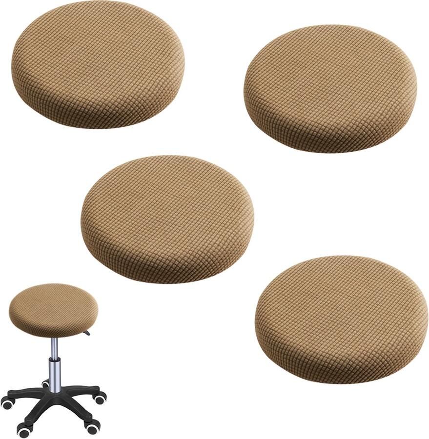 JeiibrZui Ronde Krukhoes Barkrukhoezen Zacht Jacquardmateriaal Veerkrachtig 4 Stuk Titaniumbruin