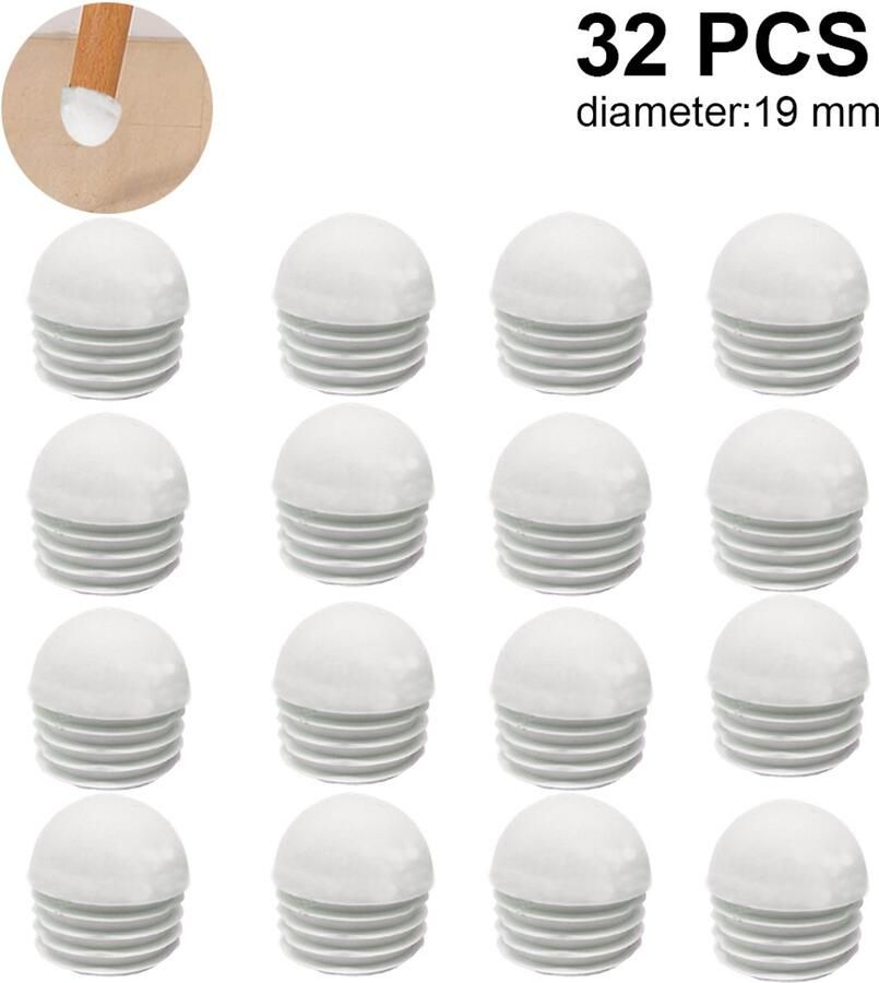 JeiibrZui Stoelpoot Vloerbeschermers Kunststof Stoelpoot Doppen Krachtsbestendig & UV-Weerstand Voor Buiten 32 Stuks Eetkamerstoel Wit