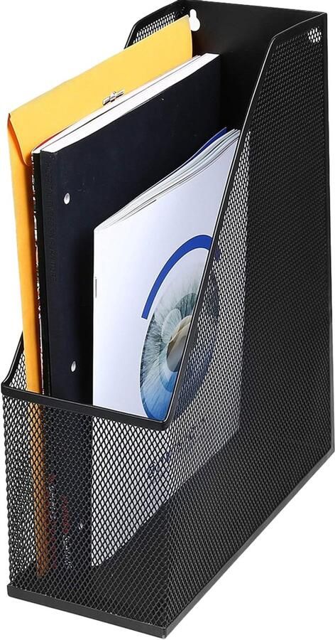 JeiibrZui ‌ Tijdschriftenhouder Dossierhouder Stabiele Metalen Constructie Met Antislipmat Voor Krachtige Opslag Op Bureau Of Plank 1 Zwart