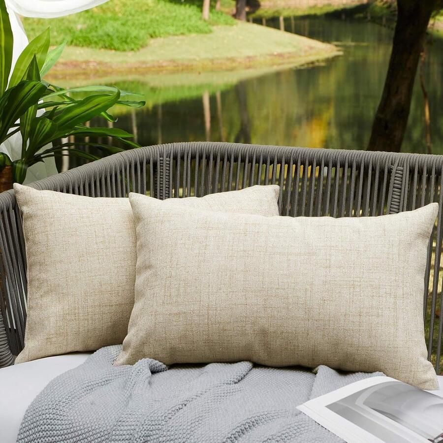 JeiibrZui Waterdichte Kussenslopen Voor Buiten UV-Beschermende Kussenhoezen Modern Design Immaculé Linen Look 2 Stuk Beige 30X50Cm Geschikt Voor Bank Tuinstoel Terras En Tuin