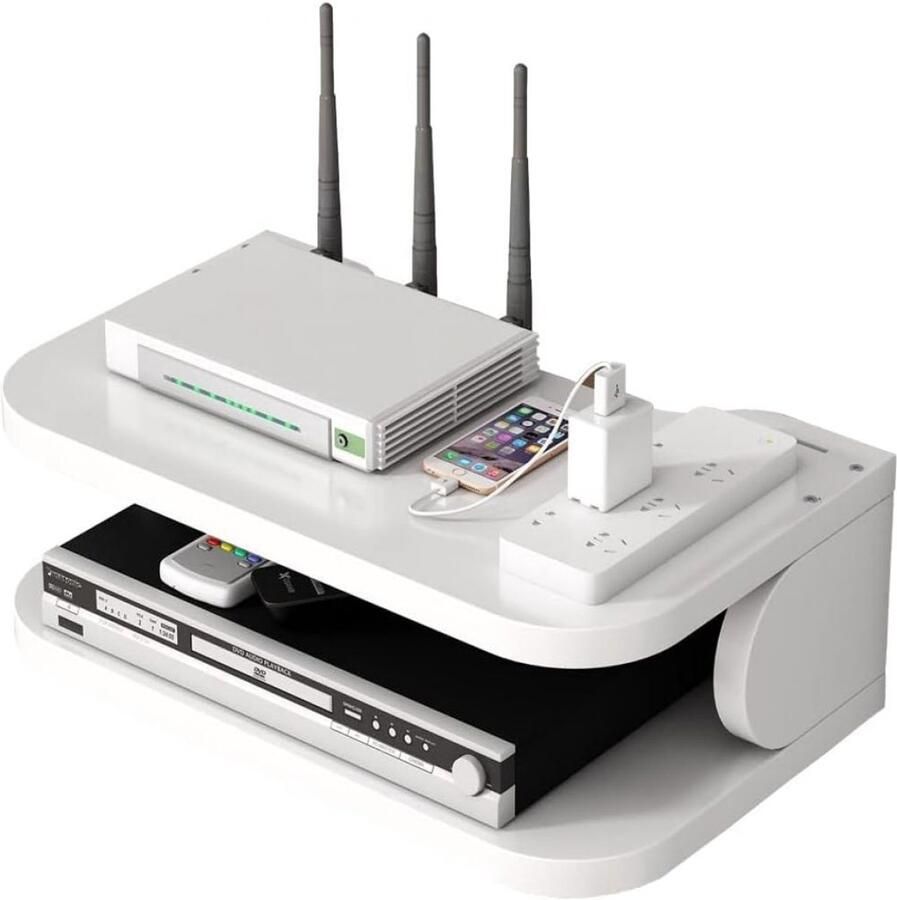 JeiibrZui Zwevende Projectorbeugel Wand- of Tafelmontage met 2-Lagen Kabelbeheer Rommelvrije Oplossing