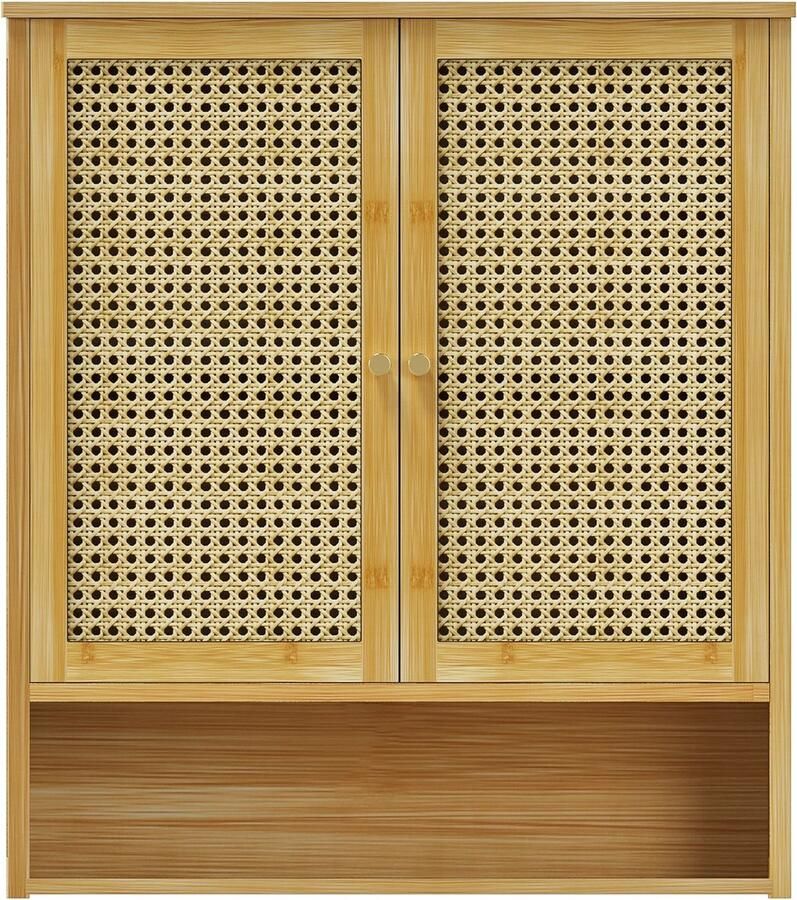 Jemaison Badkamerkast Rotan Bamboe Medicijnkastje Wandkastje Hangkastje 59 x 20 5 x 66 5 cm