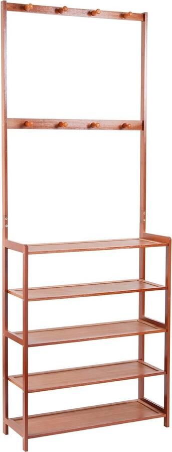 Jemaison Garderobekast 5 Planken 8 Haken Vintage Kledingrek Halmeubel Kapstok 69 5 x 25 5 x 184 5 cm