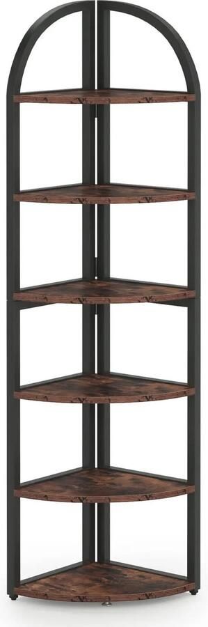 Jemaison Hoekkast 6 Planken Hoekrek Boekenkast Industrieel Kast Bruin Zwart 182 x 40 x 60 cm