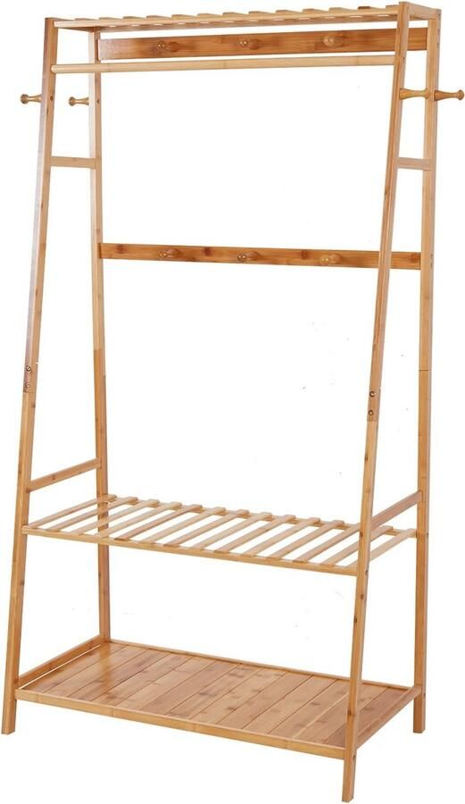 Jemaison Kledingrek Bamboe 10 Haken 3 laags Dressboy Kledingrek hout Draagkracht: 100 kg 80 x 43 5 x 165 cm