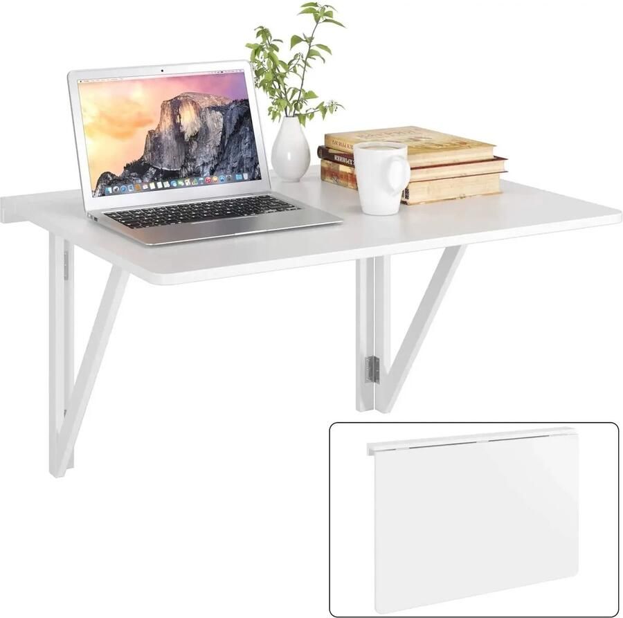 Jemaison Opvouwbaar bureau Inklapbare tafel Vouwtafel Draagkracht: 20 kg Klaptafels Laptop tafel Wit 80x60 cm