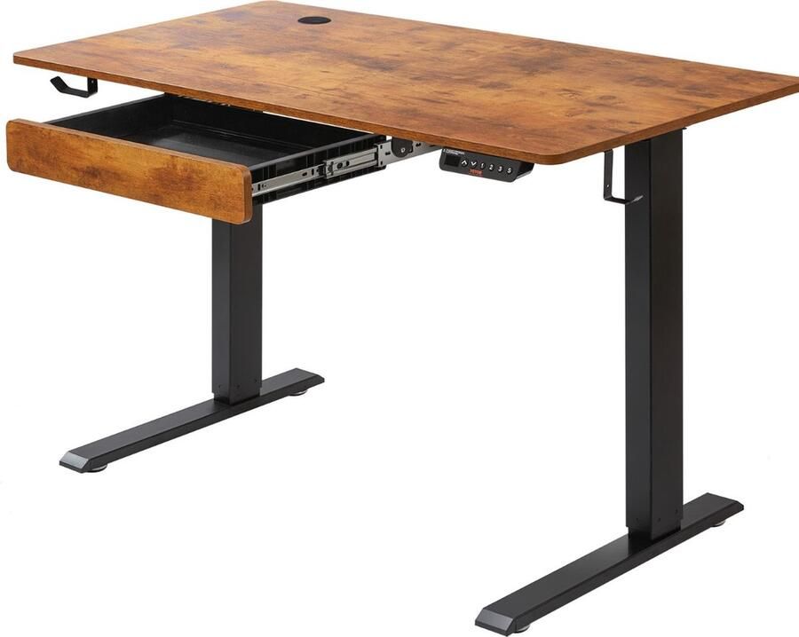 Jemaison Zit sta bureau Met lade Elektrisch verstelbaar Hout Met vergrendeling voor kinderen Kantoor Bureaus Zwart onderstel 120x110 cm